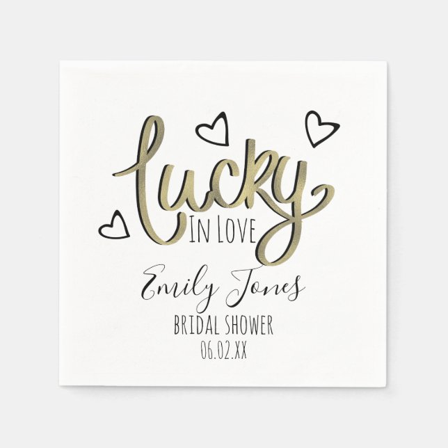 Lucky in Love Hearts Bridal Shower Serviette (Vorderseite)