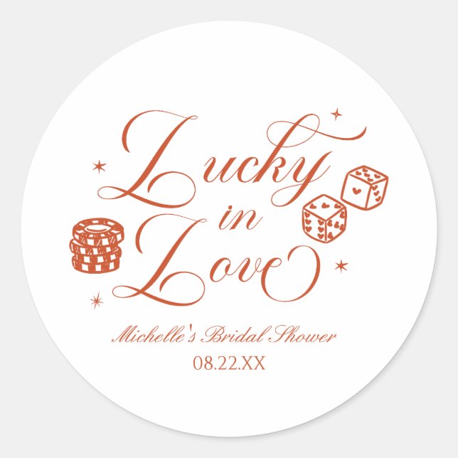 Lucky In Love Playing Card Casino Bridal Shower Runder Aufkleber (Vorderseite)