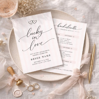 Lucky in Love Script Stripe Bachelorette Weekend Einladung