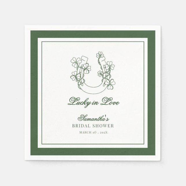 Lucky in Love Shamrock Horseshoe Bridal Shower Serviette (Vorderseite)