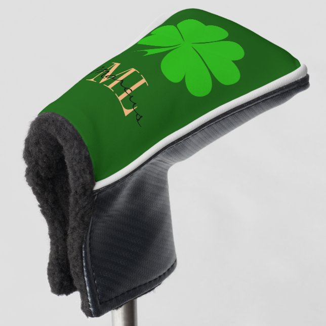 Lucky Irish Clover & Kleeblatt Golf mit Monogramm Headcover (3/4 Vorderseite)