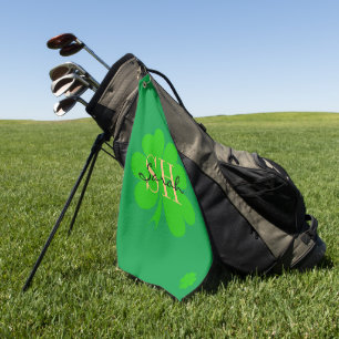 Lucky Irish Clover & Kleeblatt mit Monogramm / Gol Golfhandtuch