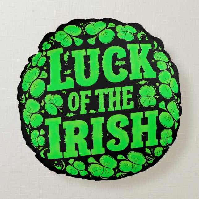Lucky Irish Clovers Rundes Kissen (Vorderseite)