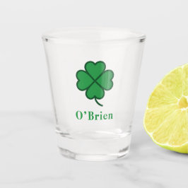 Lucky Irish Four Green Leaf with Last Name Schnapsglas