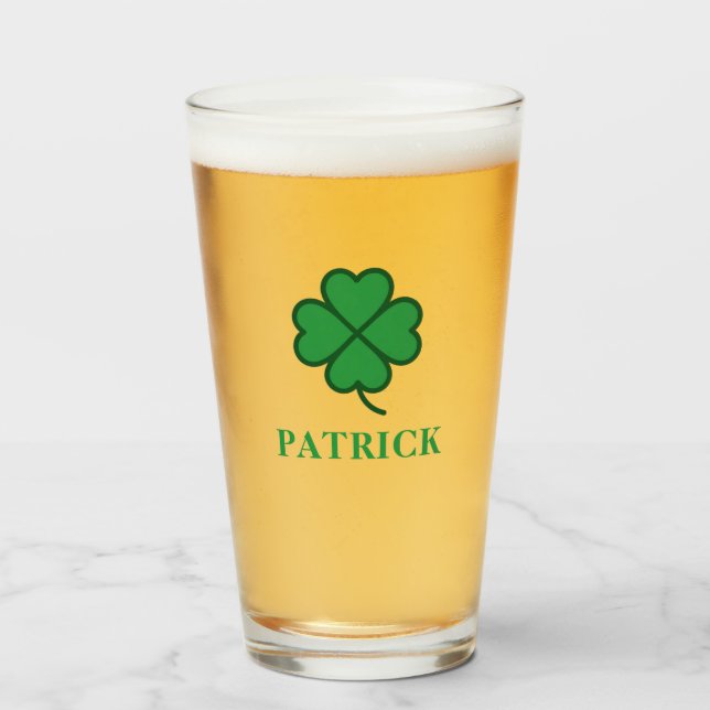 Lucky Irish Four Green Leaf with Monogram Name Glas (Vorne (Gefüllt))
