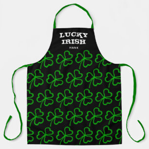 Lucky Irish Green Kleeblatt Pattern Black Monogram Schürze