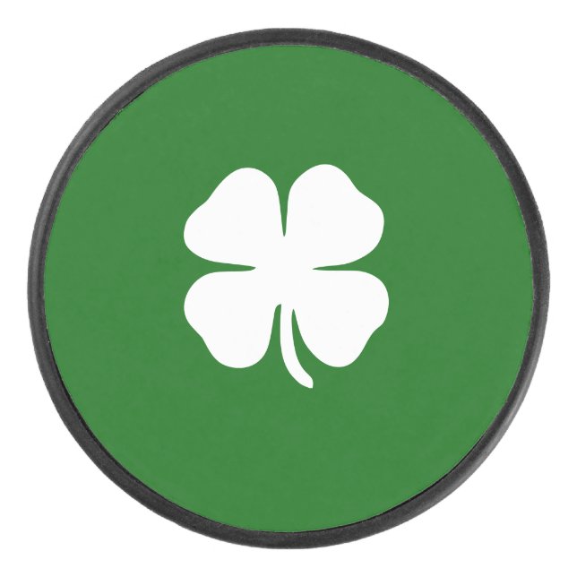 Lucky Irish Green Vierblättriges Kleeblatt Modern  Eishockey Puck (Vorderseite)