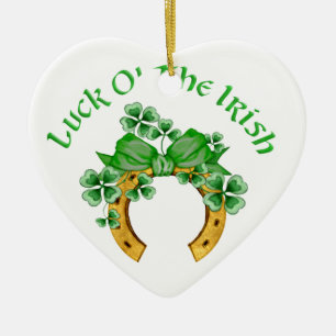 Lucky Irish Horseshoe und Kleeblätter Keramik Ornament