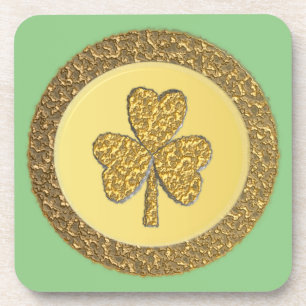 Lucky Irish Kleeblatt Gold Coin Getränkeuntersetzer