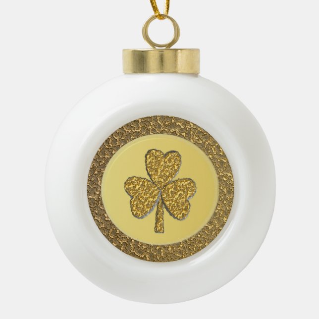 Lucky Irish Kleeblatt Gold Coin Keramik Kugel-Ornament (Vorderseite)