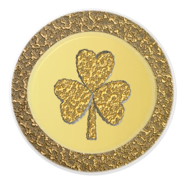 Lucky Irish Kleeblatt Gold Coin Keramikknauf (Vorderseite)