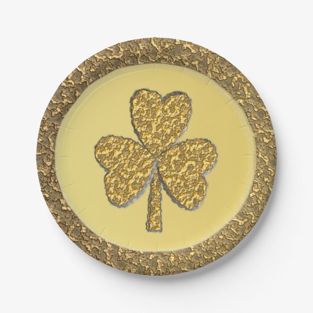 Lucky Irish Kleeblatt Gold Coin Pappteller (Vorderseite)