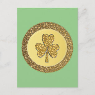 Lucky Irish Kleeblatt Gold Coin Postkarte