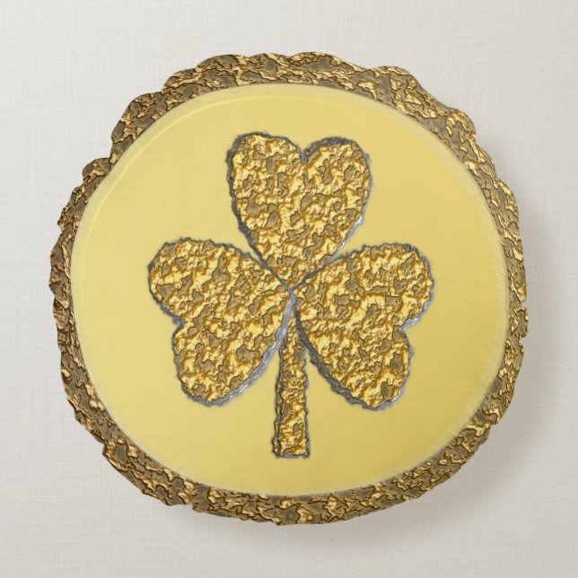 Lucky Irish Kleeblatt Gold Coin Rundes Kissen (Vorderseite)