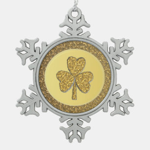 Lucky Irish Kleeblatt Gold Coin Schneeflocken Zinn-Ornament