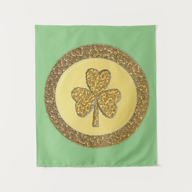 Lucky Irish Kleeblatt Gold Coin Wandteppich (Vorderseite)