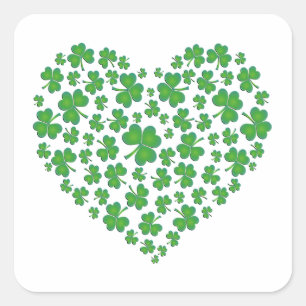 Lucky Irish Kleeblatt Heart Quadratischer Aufkleber