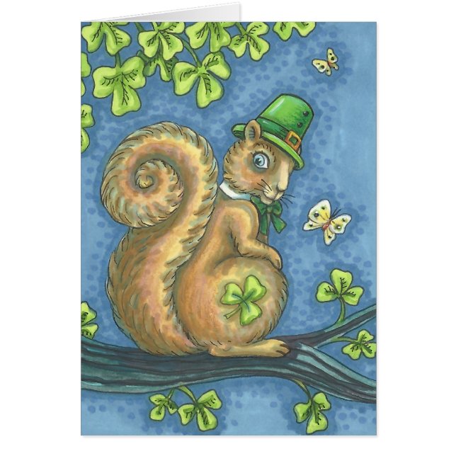 LUCKY IRISH LEPRECHAUN SQUIRREL GREETING CARD Vers (Vorne)