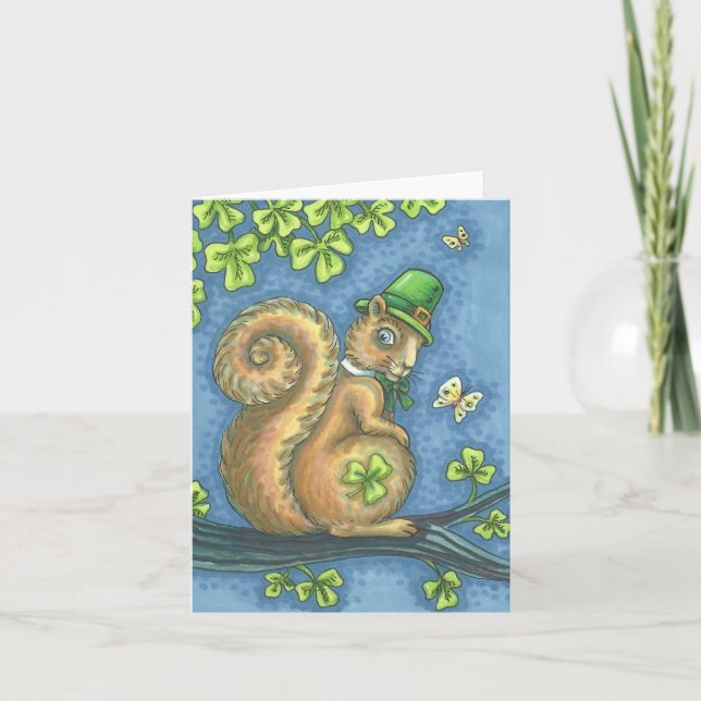 LUCKY IRISH LEPRECHAUN SQUIRREL NOTE CARD Blank Karte (Vorderseite)