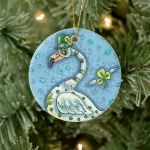 LUCKY IRISH POLKA DOT FLAMINGO, FUNNY BIRD 2021 KERAMIK ORNAMENT