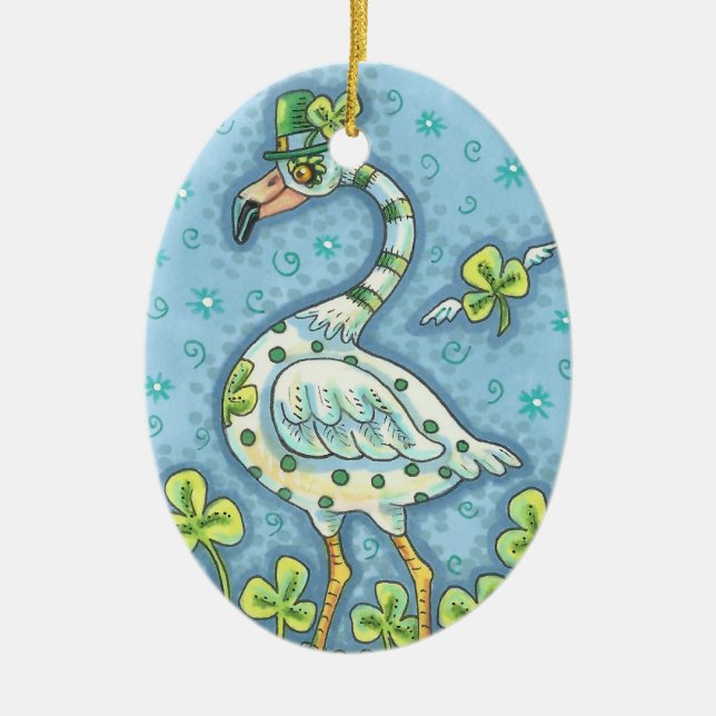 LUCKY IRISH POLKA DOT FLAMINGO ORNAMENT Dated 2019 (Vorne)