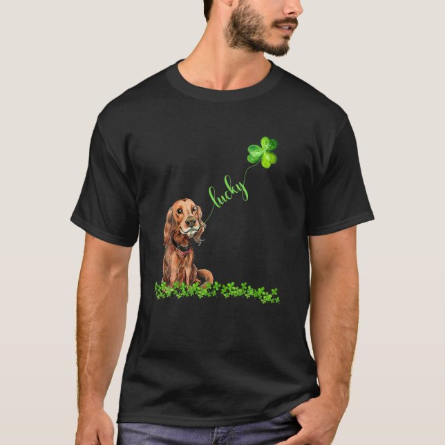 Lucky Irish Setter Dog Kleeblatt St Patrick's Day T-Shirt (Vorderseite)