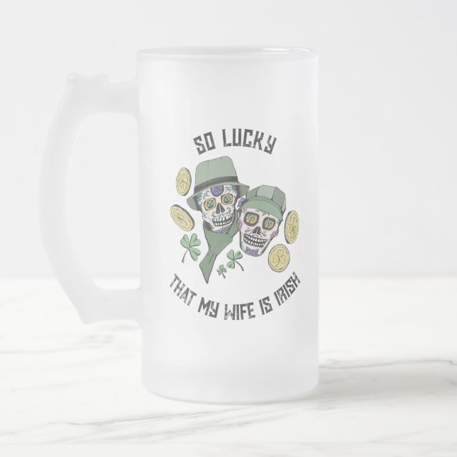 Lucky Irish Sugar Skulls St Patrick's Day Mattglas Bierglas (Links)