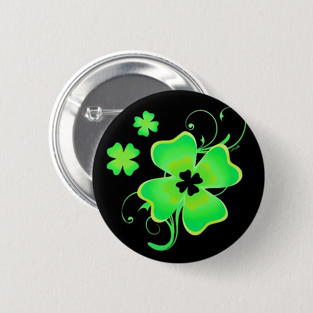 Lucky Irish Vierblättriges Kleeblatt Button (Vorne & Hinten)