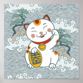 Lucky Japanisch Calico Cat | Maneki Neko Links Paw Poster