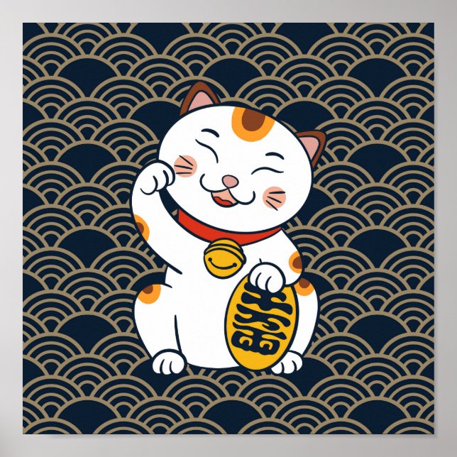 Lucky Japanisch Calico Cat | Maneki Neko Poster (Vorne)