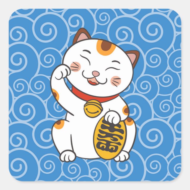 Lucky Japanisch Calico Cat | Maneki Neko Quadratischer Aufkleber (Vorderseite)