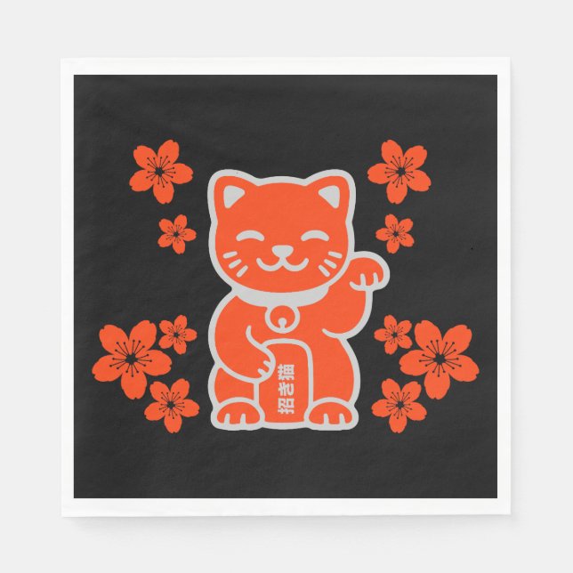 Lucky Japanisch Maneki-neko Serviette (Vorderseite)
