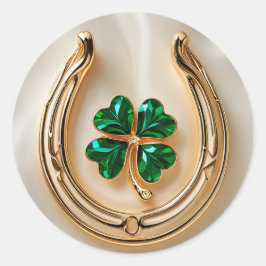 Lucky Klee mit Gold Horseshoe Runder Aufkleber