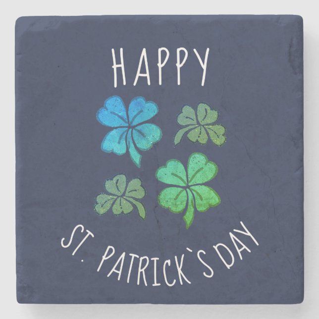Lucky Kleeblatt Clover Happy St Patrick`s Day Steinuntersetzer (Vorderseite)