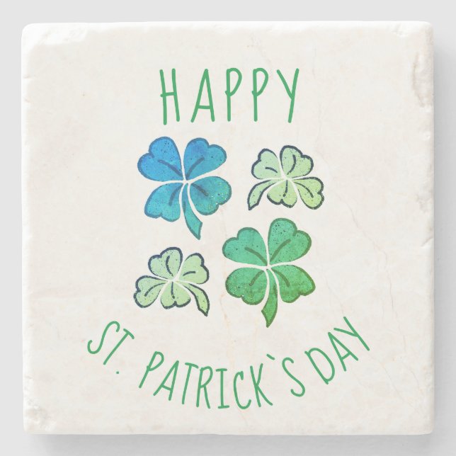 Lucky Kleeblatt Clover Happy St Patrick`s Day Ston Steinuntersetzer (Vorderseite)