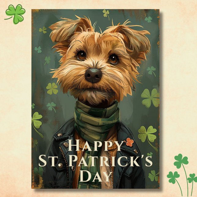 Lucky Kleeblatt Dog St. Patrick's Day Karte (Front - Lucky Shamrock Dog St. Patrick’s Day Card)
