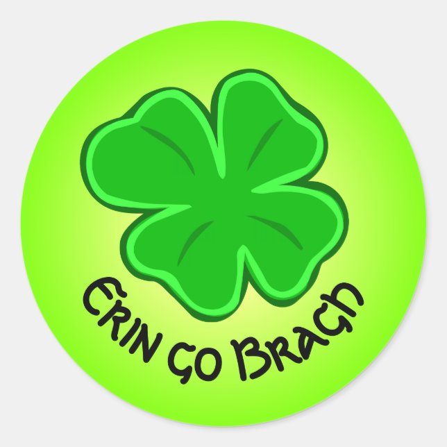 Lucky Kleeblatt Erin Go Bragh Kurvour Text Runder Aufkleber (Vorderseite)
