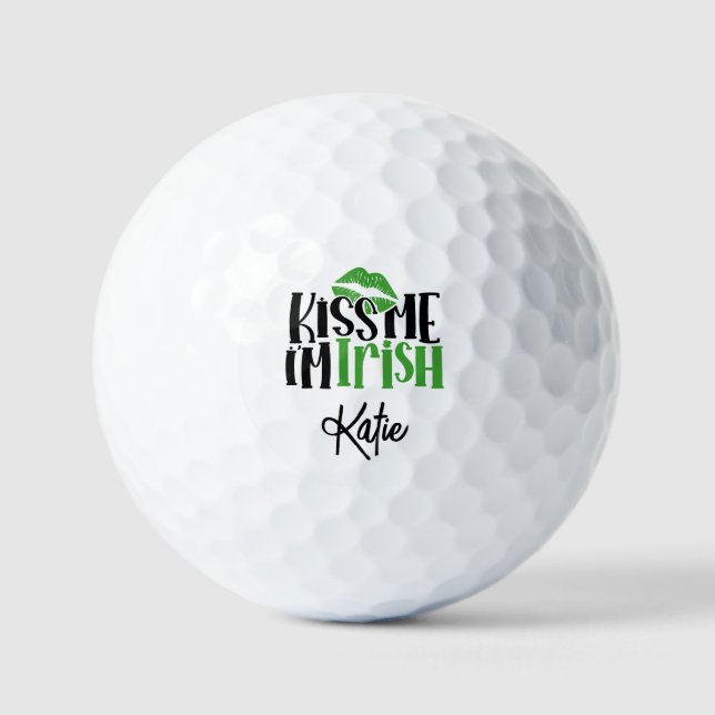 Lucky Kleeblatt Green "Kiss Me I'm Irish" Name Fun Golfball (Vorderseite)