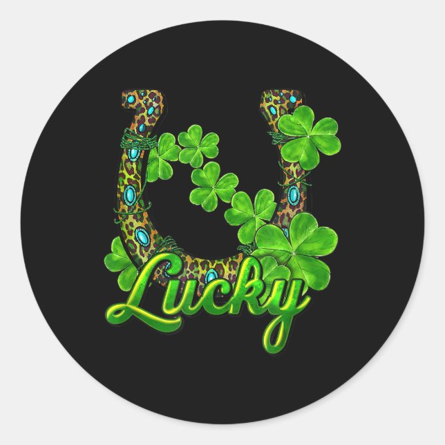 Lucky Kleeblatt Horseshoe Funny Horse St Patricks  Runder Aufkleber (Vorderseite)