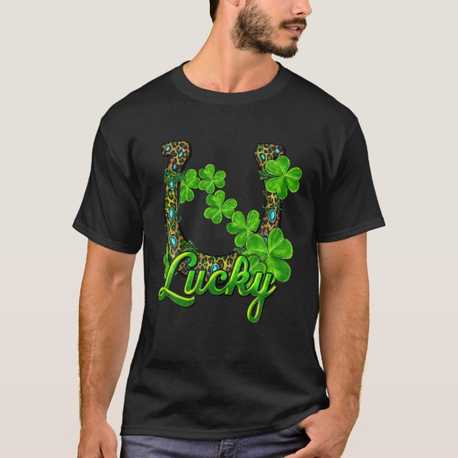 Lucky Kleeblatt Horseshoe St Patrick's Day T-Shirt (Vorderseite)