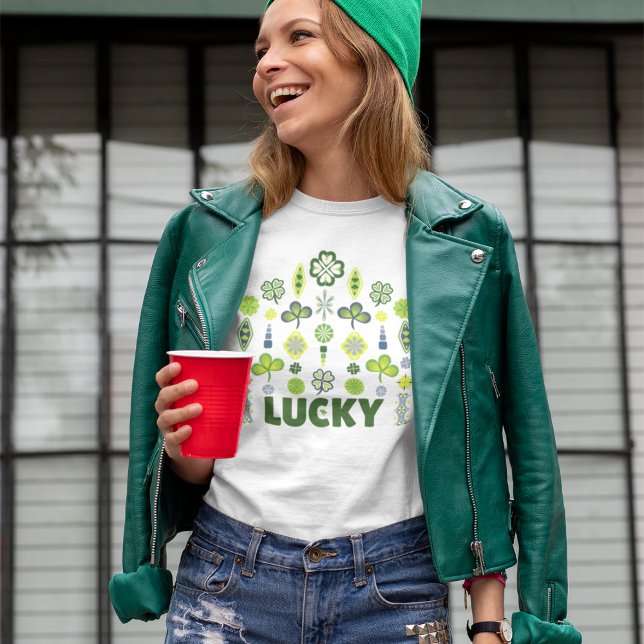 Lucky Kleeblatt Klee Bloral Minimalistisch T-Shirt (Lucky Shamrock, Clover, and Floral Minimalist Woman's T-Shirt)