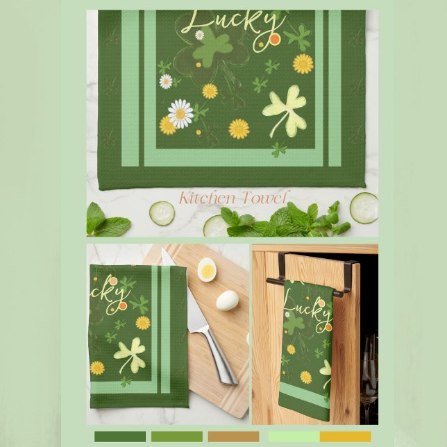 Lucky Kleeblatt mit Daises Geschirrtuch (Lucky Shamrock with Daises Kitchen Towel)