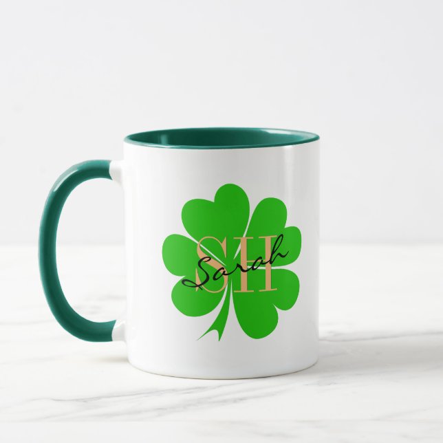 Lucky Kleeblatt mit Monogramm & Kleeblatt / irisch Tasse (Links)