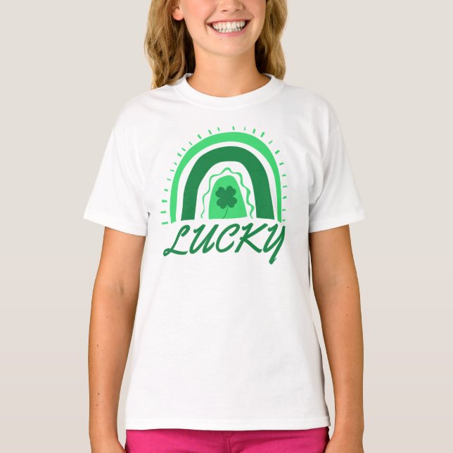 Lucky Kleeblatt Rainbow St Patrick's T-Shirt (Vorderseite)