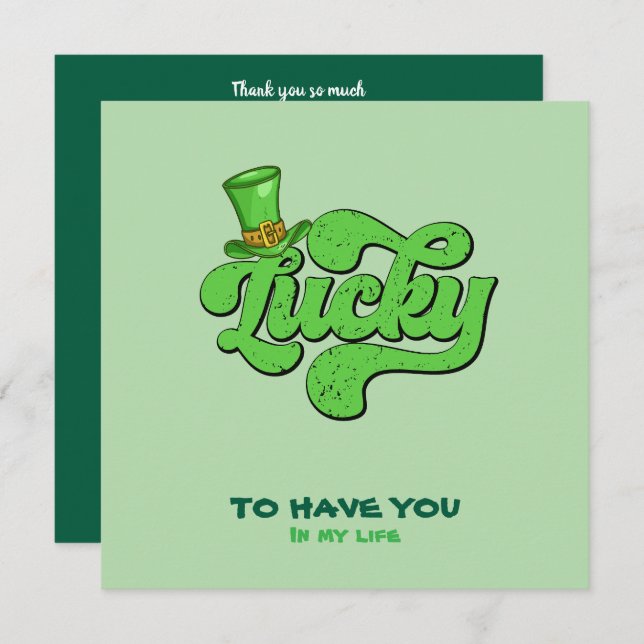 Lucky Kleeblatt St. Patrick's Day Flat Card Dankeskarte (Vorne/Hinten)