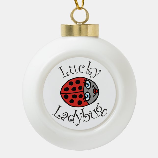Lucky Ladybug in Red Keramik Kugel-Ornament (Vorderseite)