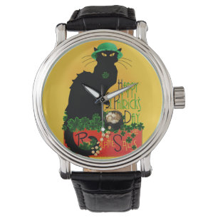 Lucky Le Chat Noir St. Patrick's Day Armbanduhr