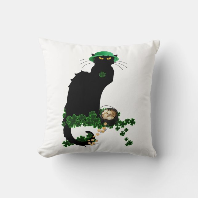 Lucky Le Chat Noir St. Patrick's Day Kissen (Vorderseite)
