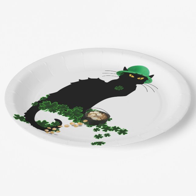 Lucky Le Chat Noir St. Patrick's Day Pappteller (Schrägansicht)