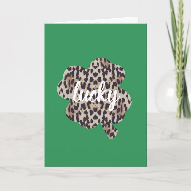 Lucky Leopard Print Kleeblatt St. Patrick's Day Karte (Vorderseite)